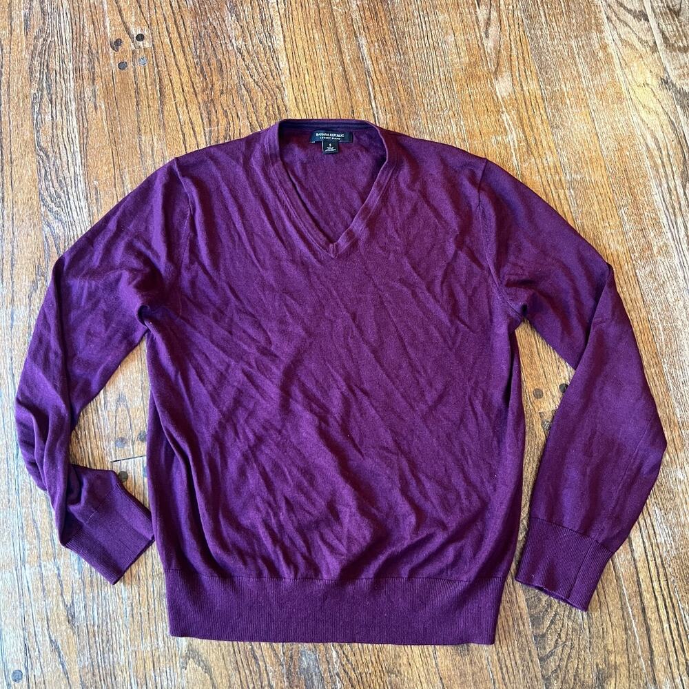 Banana Republic Small Luxury Blend V-Neck Sweater Silk Cotton Cashmere Burgundy